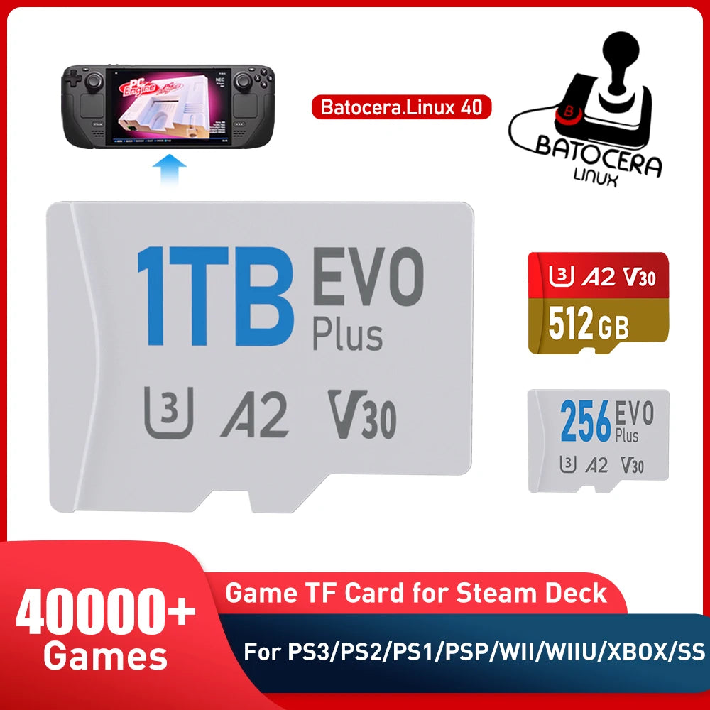 Kinhank Game Card for Steam Deck Handheld Latest Batocera 40 System 40000+ Retro Games for PS3/PS2/PS1/PSP/MAME/DC/SS