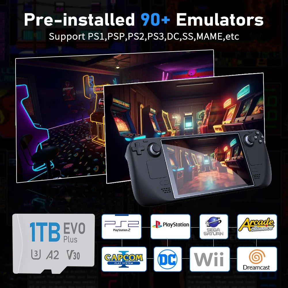 Kinhank Game Card for Steam Deck Handheld Latest Batocera 40 System 40000+ Retro Games for PS3/PS2/PS1/PSP/MAME/DC/SS
