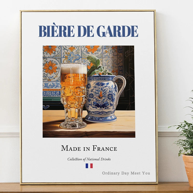 Bière De Garde Alsace Riesling Traditional Gironde Beverage Poster Canvas Painting Wall Art Picture for Room Kitchen Bar Decor