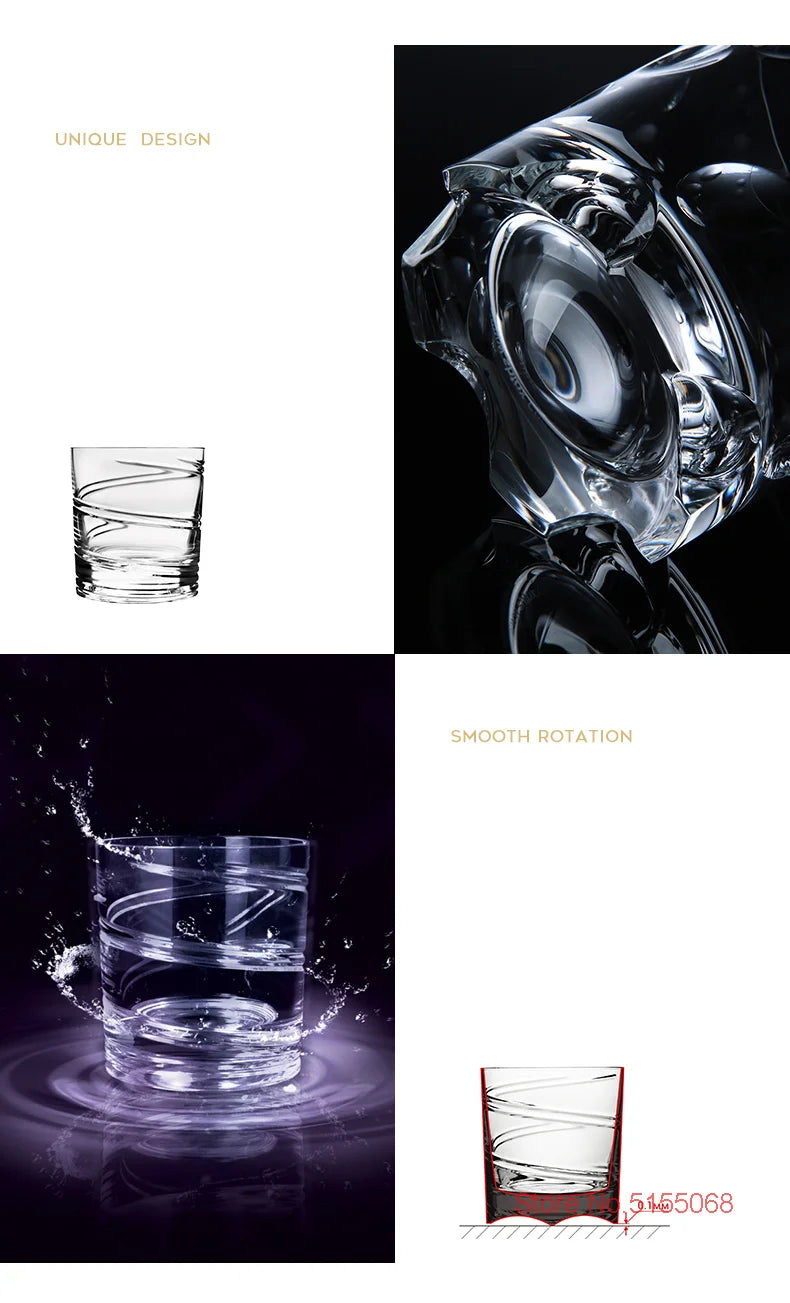 Germany Latest Design Rotating Glass Whiskey Old Fashioned Glass Stable Revolve Release Pressure Whisky Tumbler Crystal Wine Cup