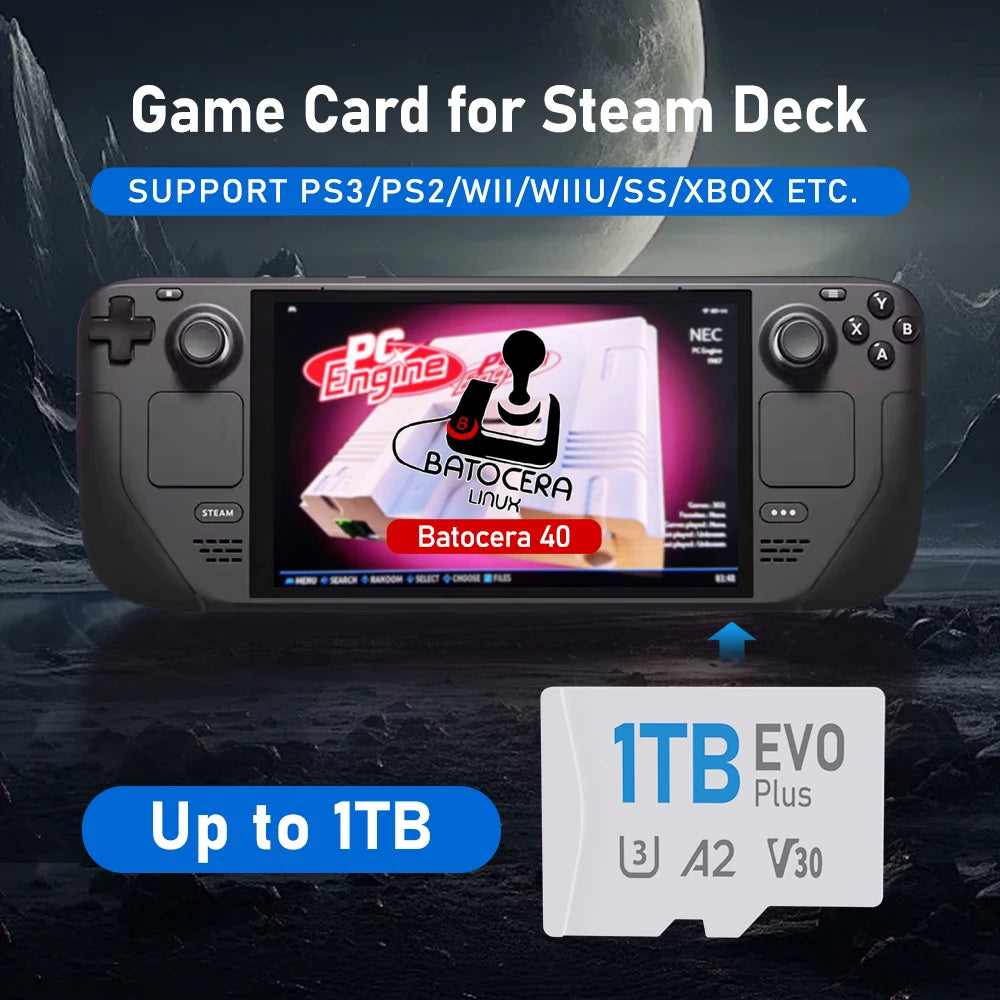Kinhank Game Card for Steam Deck Handheld Latest Batocera 40 System 40000+ Retro Games for PS3/PS2/PS1/PSP/MAME/DC/SS