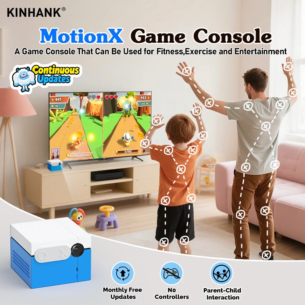 KINHANK MotionX Gaming Console For Kids & Families,Monthly Updat,No Controllers Plug & Play Indoor Motion-Controlled Game System